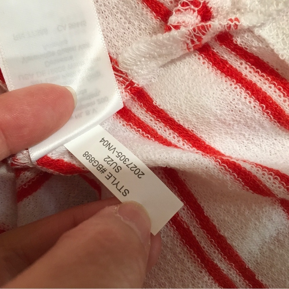 J.Crew white Orange Striped  towel terry open sweater top hoodie - Picture 6 of 7